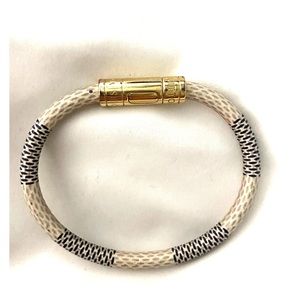 LouisVuitton leather bracelet w/metal, blue&white